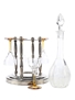 Decanter With Stand & Four Etched Glasses  31cm Tall