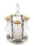 Decanter With Stand & Four Etched Glasses  31cm Tall