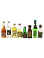 Benevento Saba, Bols Peach Brandy, Cobana, Campeny Coconout, DOM Benedictine, Kahlua, Suntori Midori & Verveine Du Velay Bottled 1960s-1980s 3 x 3cl-5cl