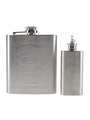 Jack Daniel's Branded Hip Flasks 7 Fluid Ounces & 2 Fluid Ounces 13cm x 9.5cm & 9.5cm x 4cm (keyring)