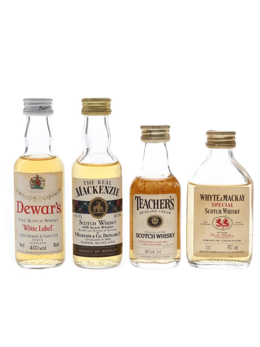 Dewar's White Label, Teacher's, The Real Mackenzie & Whyte&Mackay Bottled 1980s 4 x 5cl / 40%