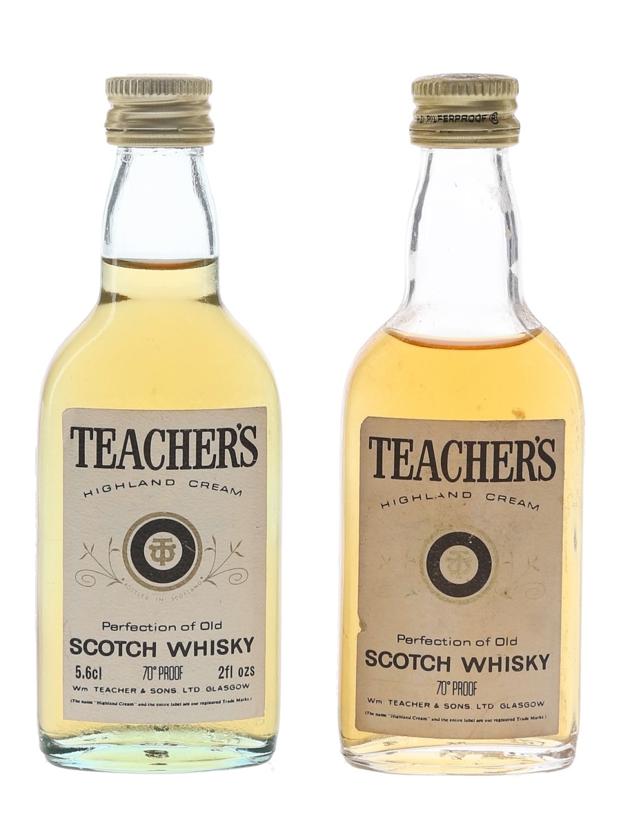 Teacher's Highland Cream Bottled 1970s 2 x 5cl-5.6cl / 40%