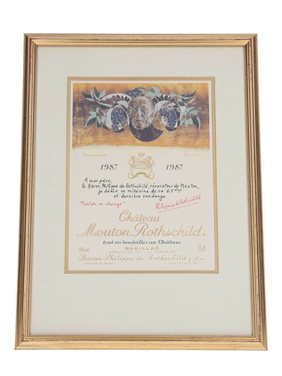 Chateau Mouton Rothschild 1987 Framed Label Print Hans Erni 31cm x 41cm
