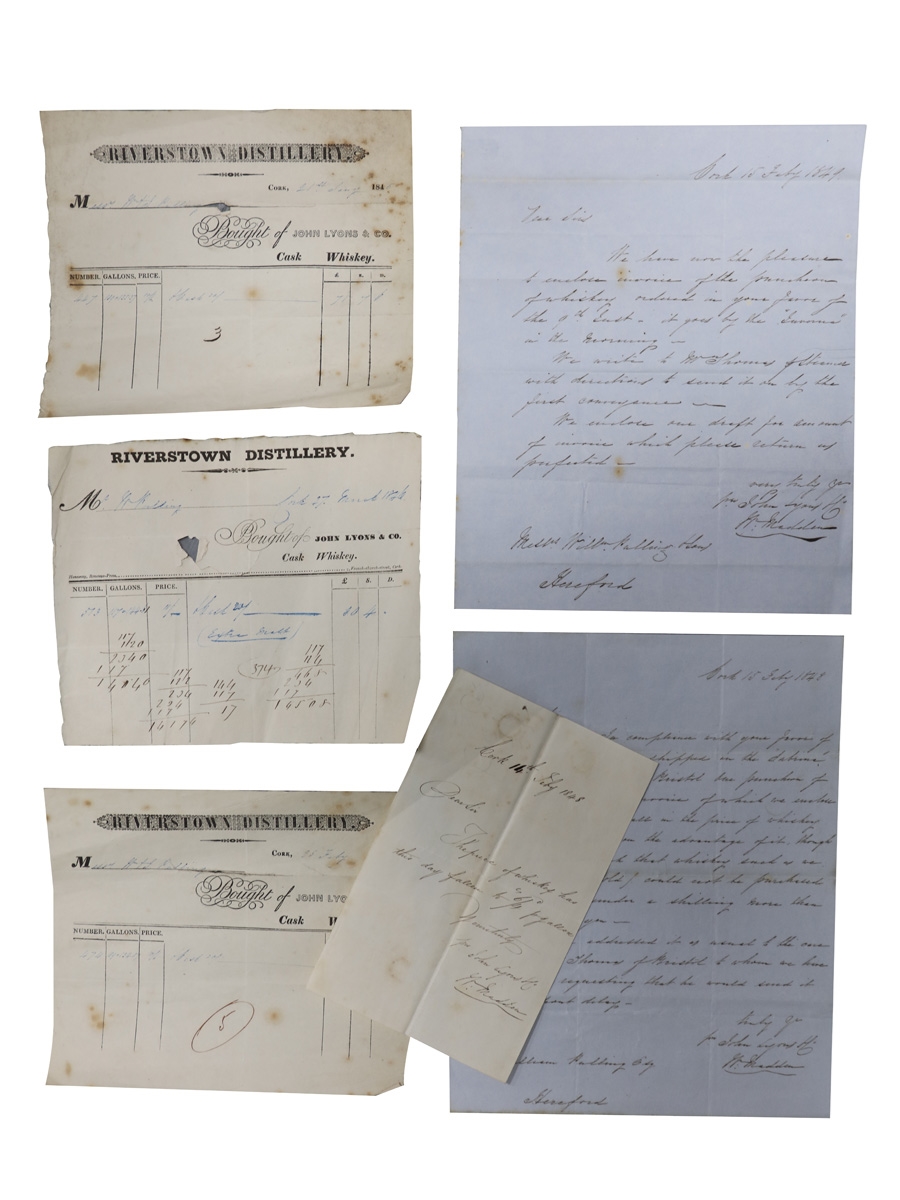 John Lyons & Co. Riverstown Distillery Correspondence & Receipts, Dated 1845-1849 William Pulling & Co. 