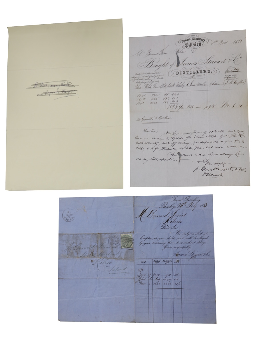 James Stewart & Co. Saucel Distillery Correspondence, Dated 1882 & 1883 Bernard Ferris, Kilrea, Ireland 