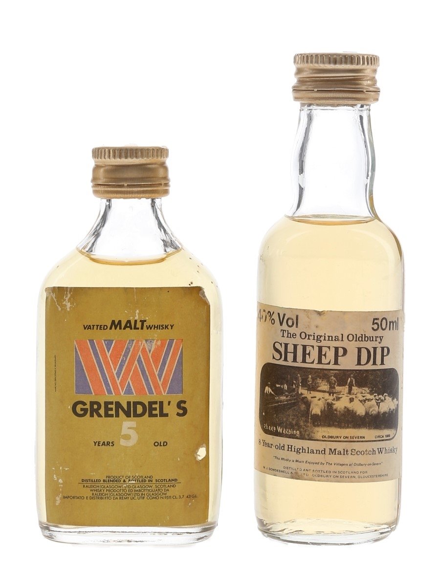 Grendel's 5 Year Old & Sheep Dip 8 Year Old Bottled 1970s & 1980s 3.7cl & 5cl