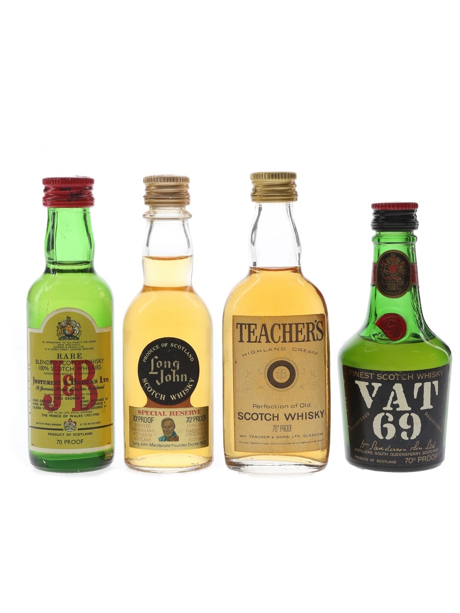 J & B, Long John, Teacher's & VAT 69 Bottled 1970s 4 x 5cl