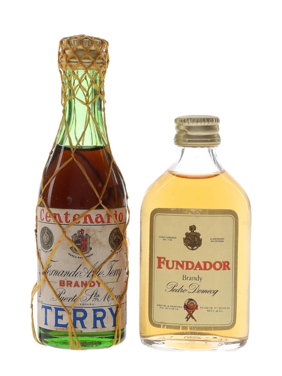 Pedro Domecq Fundador & Terry Centenario Brandy Bottled 1960s & 1970s 2 x 5cl