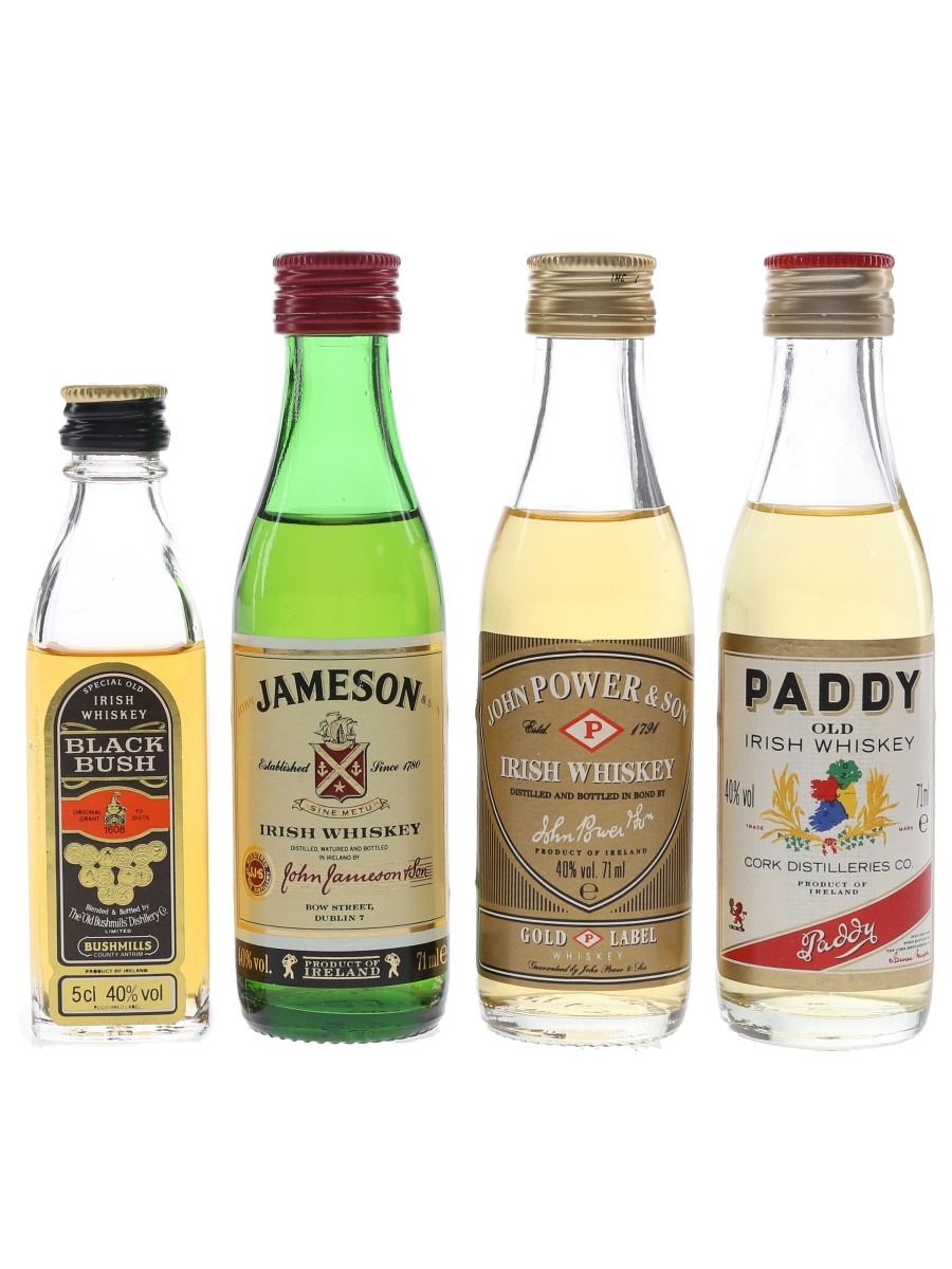 Assorted Irish Whiskey Bushmills, Jameson, john Power & Son & Paddy 4 x 5cl-7.1cl / 40%
