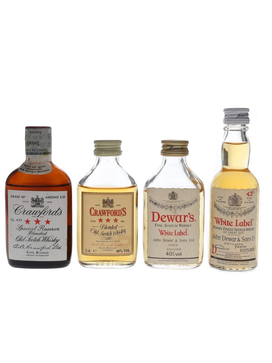 Crawford's & Dewar's Bottled 1980s-1990s 4 x 4.7cl-5cl