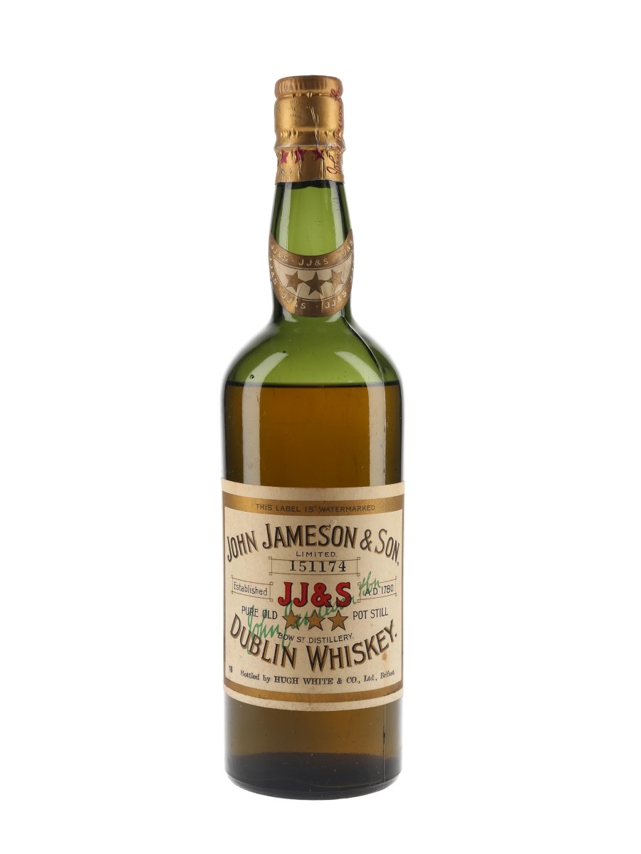John Jameson & Son 3 Star Dublin Whiskey Bottled 1950s - Hugh White & Co. Ltd. 75cl
