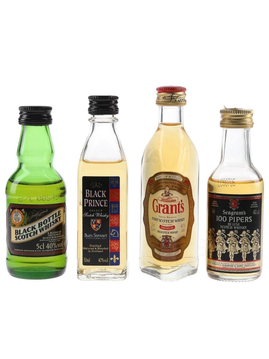 Assorted Blended Scotch Whisky 100 Pipers, Black Bottle, Black Prince, Grants 4 x 5cl / 40%