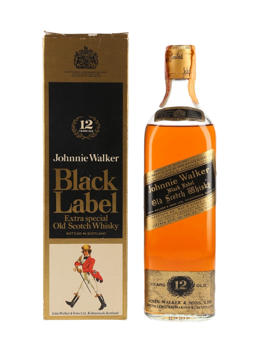 Johnnie Walker Black Label 12 Year Old Bottled 1970s - Wax & Vitale 75cl / 40%