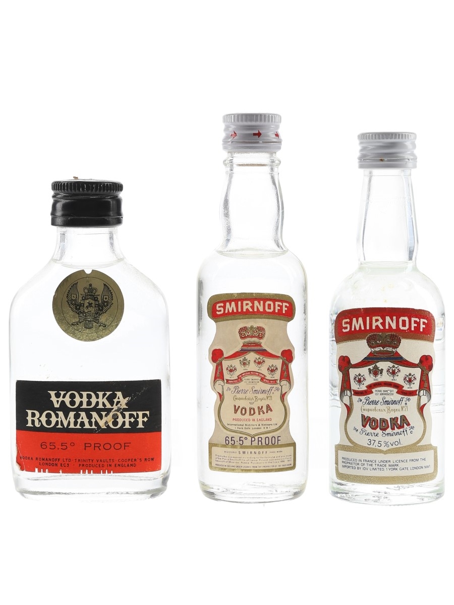Romanoff & Smirnoff Vodka Bottled 1970s & 1980s 3 x 5cl / 37.5%