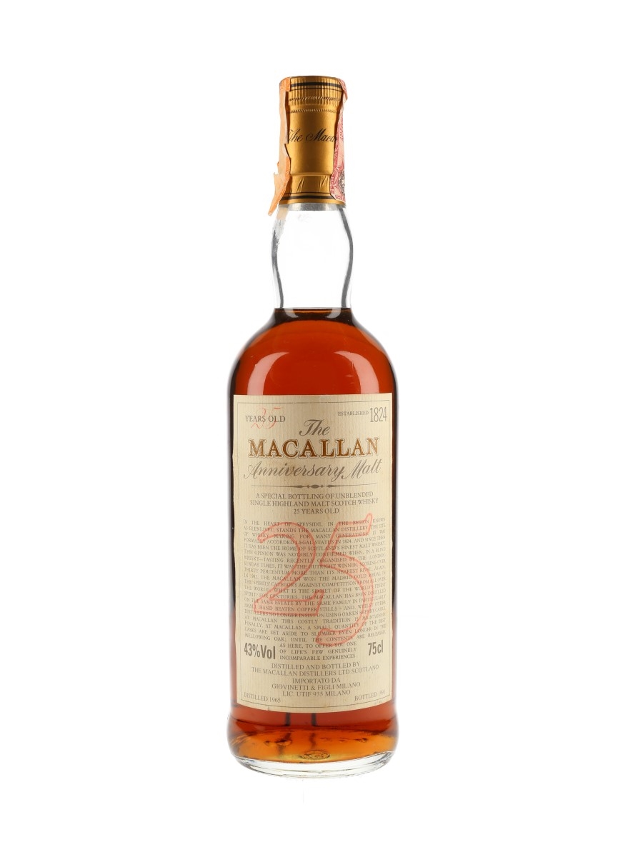 Macallan 1965 25 Year Old Anniversary Malt Bottled 1991 - Giovinetti 75cl / 43%