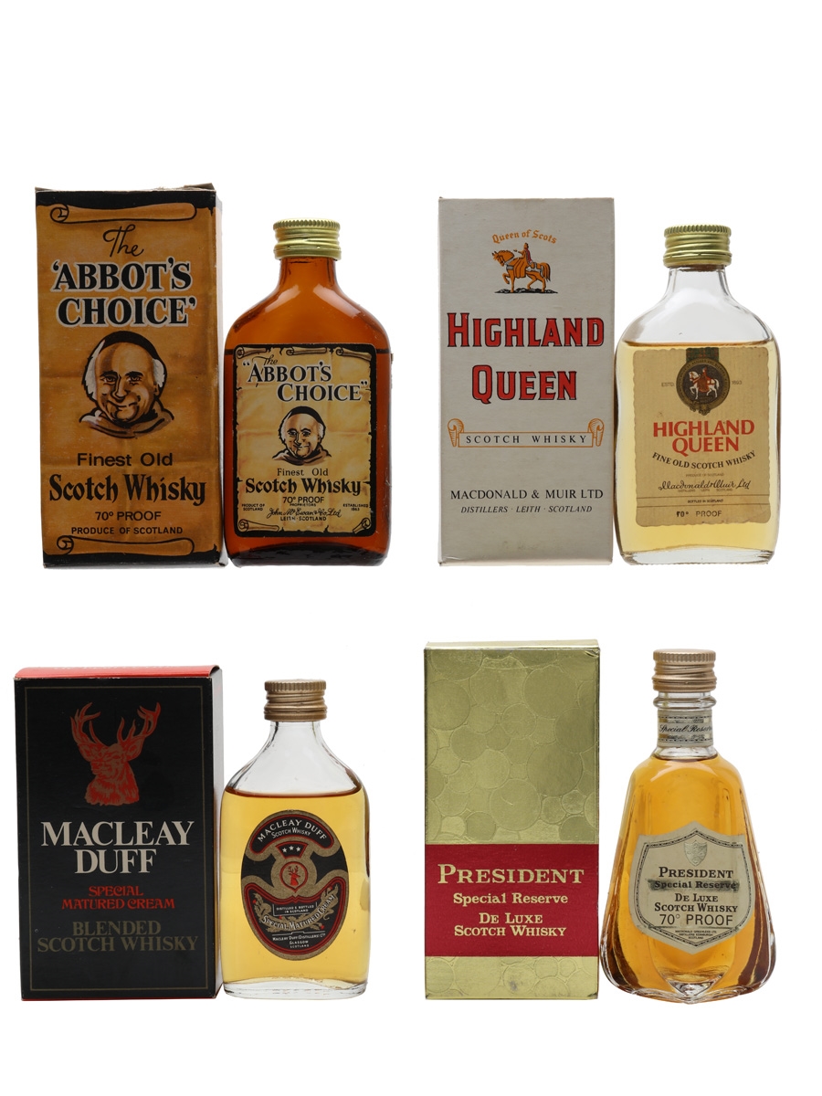 Abbot's Choice, Highland Queen, Macleay Duff & President Special Reserve Bottled 1970s 4 x 5cl / 40%
