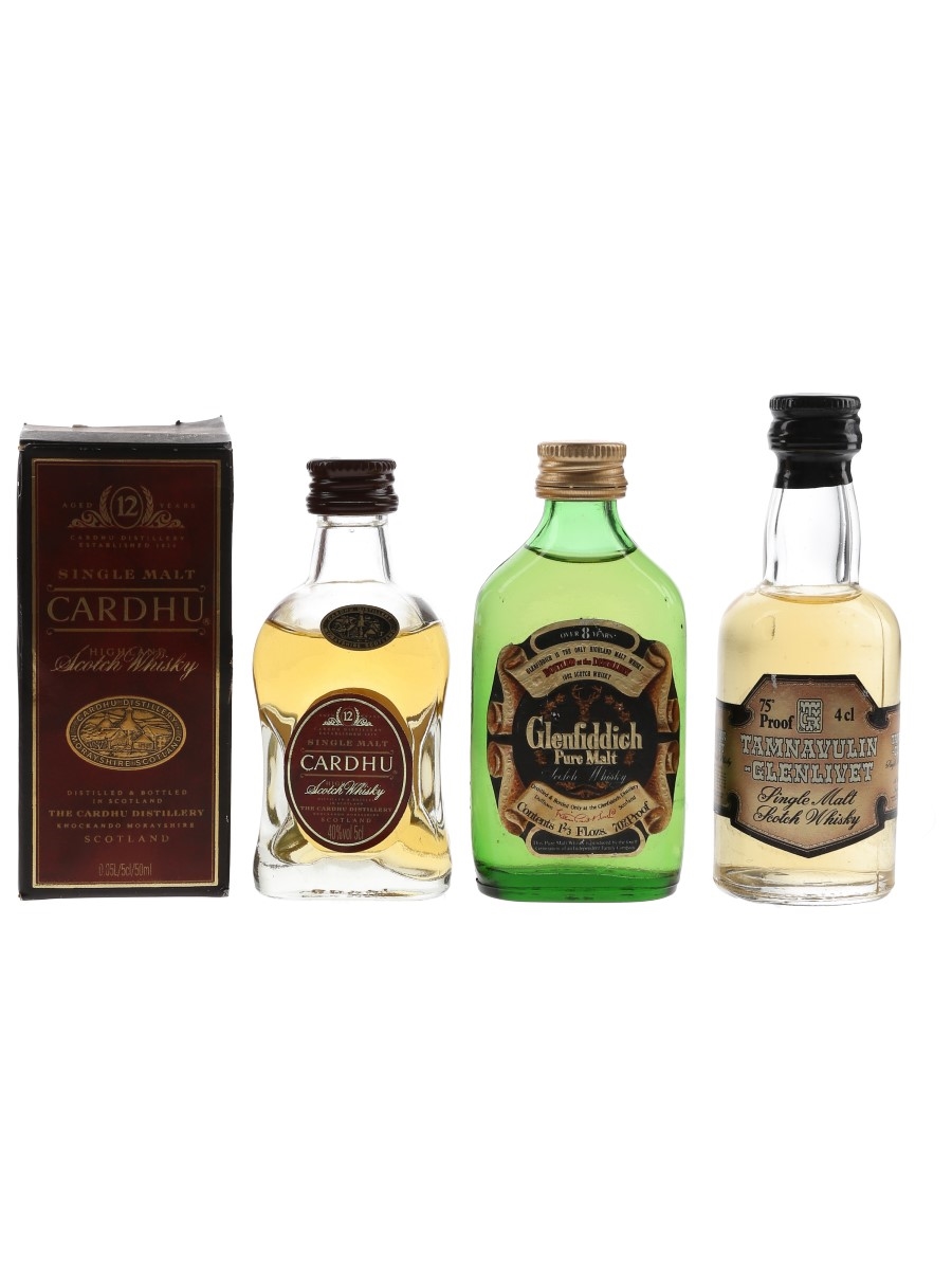 Cardhu, Tamnavulin & Glenfiddich Bottled 1970s & 1980s 3 x 4cl-5cl