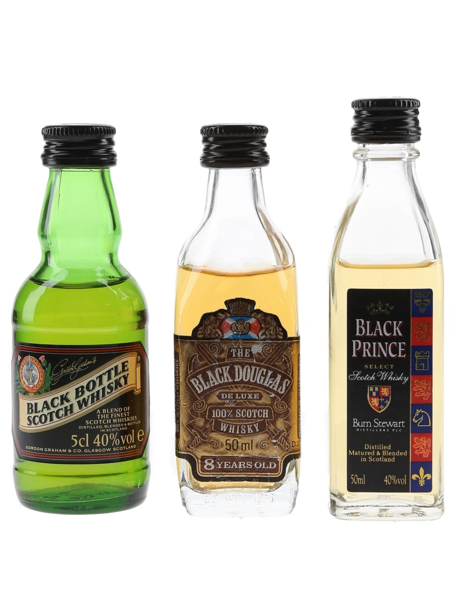 Black Bottle, Black Douglas & Black Prince Bottled 1980s 3 x 5cl
