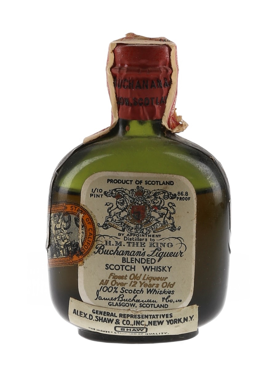 Buchanan's Liqueur 12 Year Old Spring Cap Bottled 1930s - Alex D Shaw & Co. 4.7cl / 43.4%