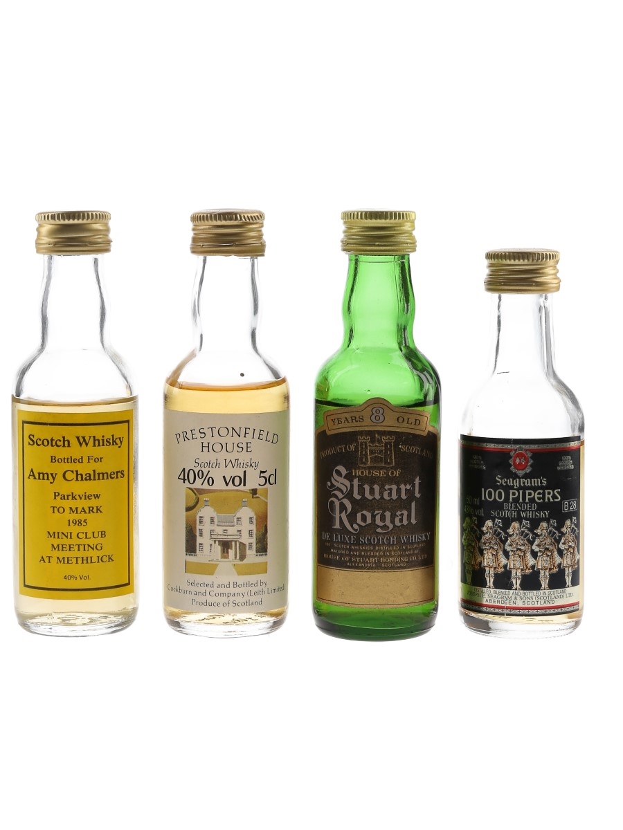 100 Pipers, Prestonfield, Mini Bottle Club & Stuart Royal Bottled 1980s 4 x 5cl