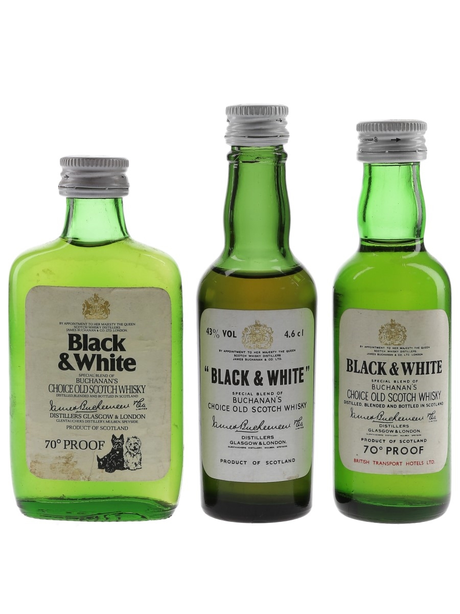 Buchanan's Black & White Bottled 1960s & 1970s 3 x 4.6cl-5cl