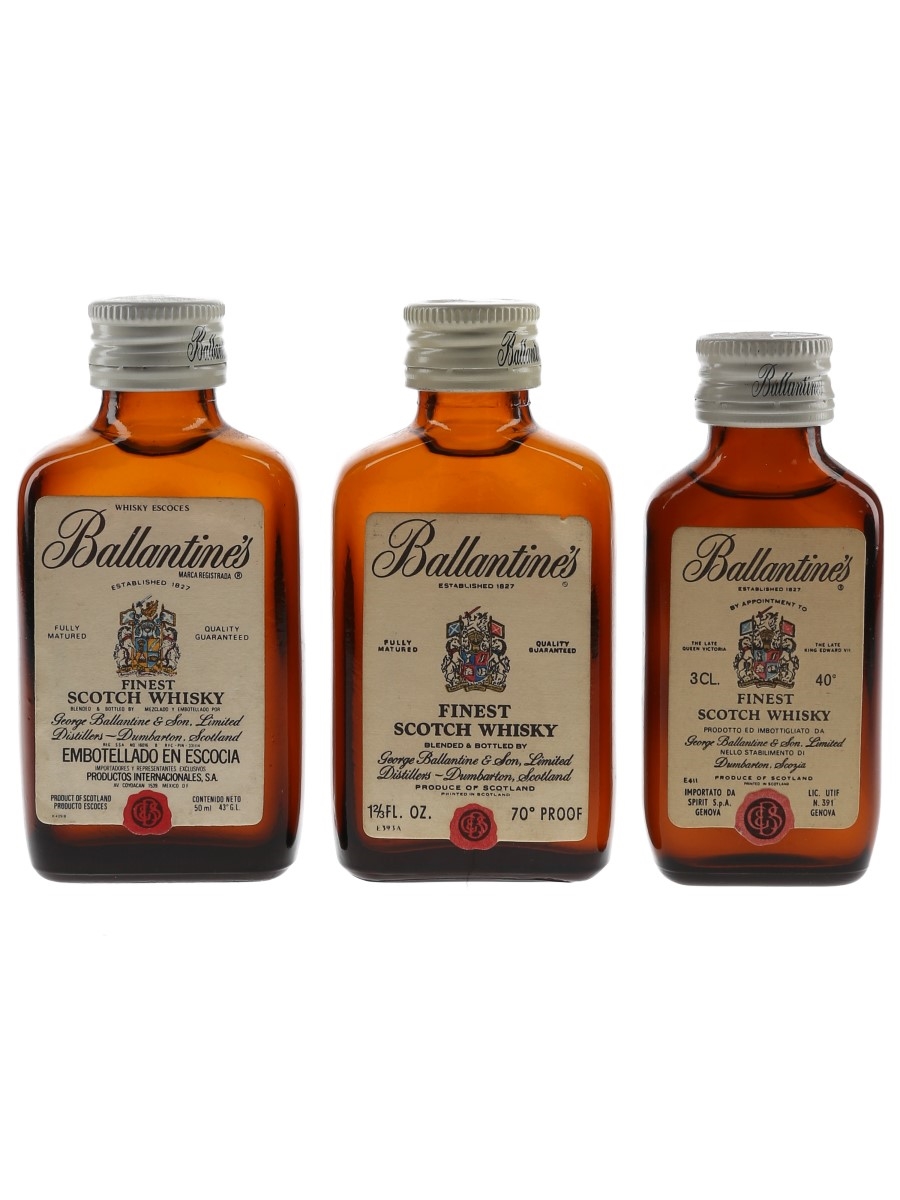 Ballantine's Finest Bottled 1970s & 1980s 3 x 3cl-5cl
