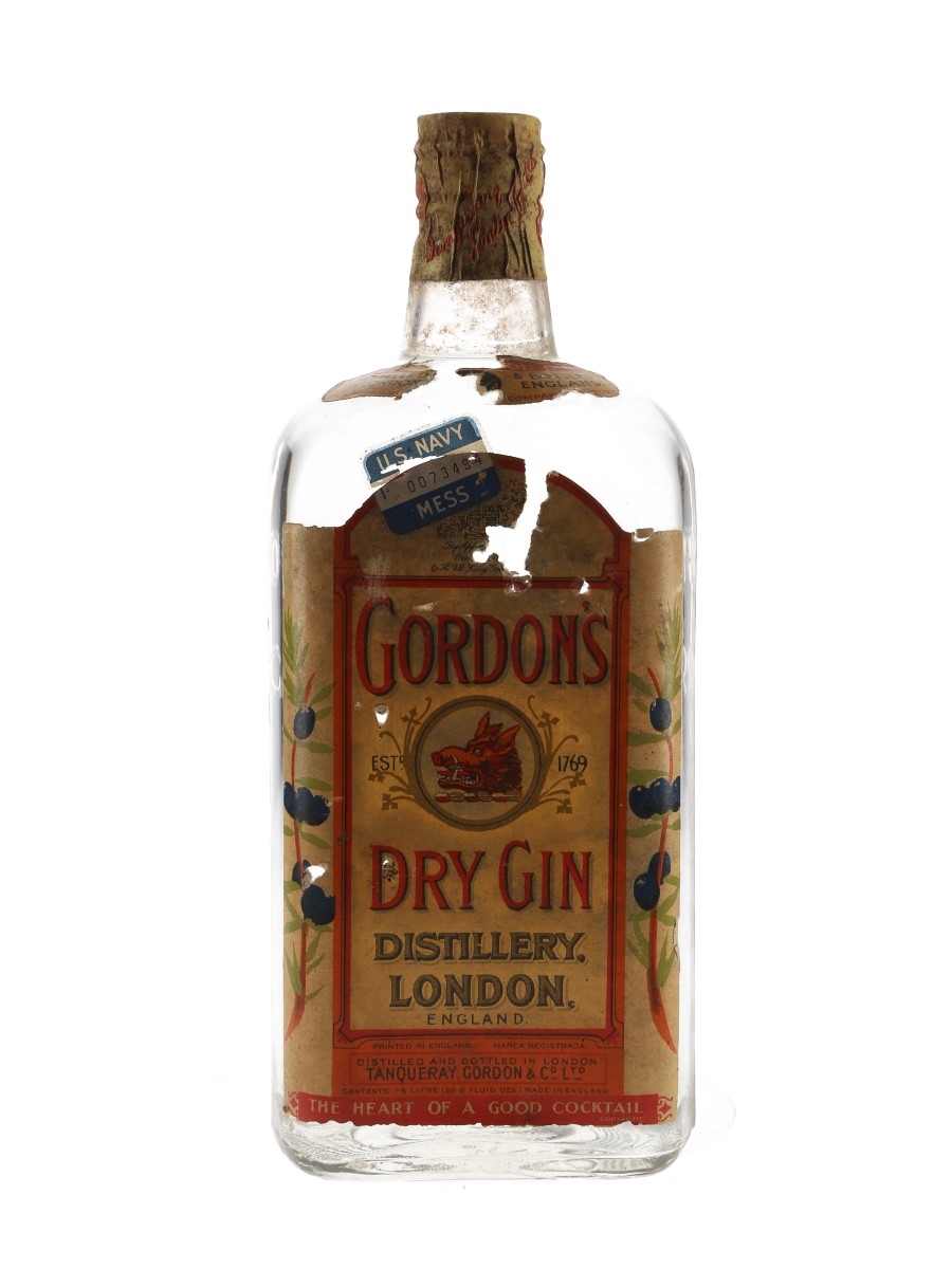 Gordon's Dry Gin Spring Cap Bottled 1950s - U.S. Navy Mess 75cl