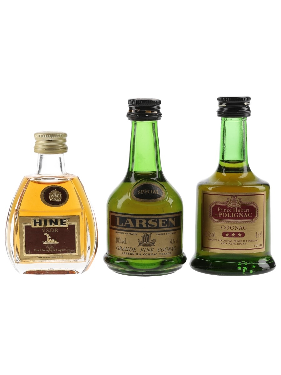 Hine VSOP, Larsen Special & Prince Hubert De Polignac 3 Star Bottled 1970s-1980s 3 x 3cl-4.5cl / 40%