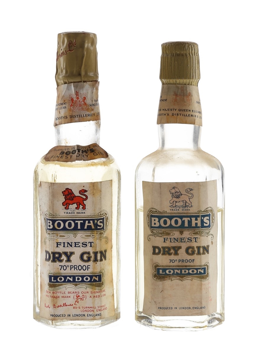 Booth's Finest Dry Gin Bottled 1940s-1950s 2 x 5cl / 40%