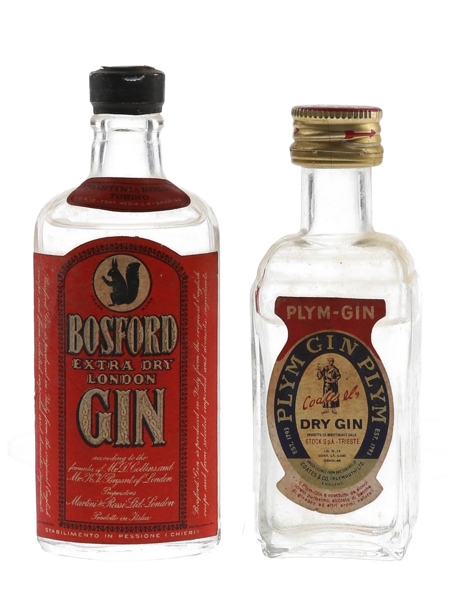 Bosford & Plym Gin Bottled 1970s 2 x 3-4.6cl / 46%