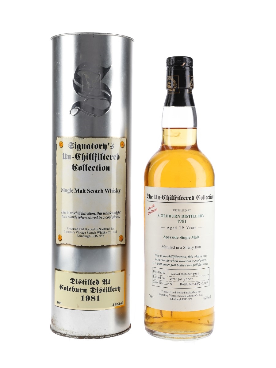 Coleburn 1981 19 Year Old Cask 1343 Bottled 2001 - Signatory Un-Chillfiltered Collection 70cl / 46%