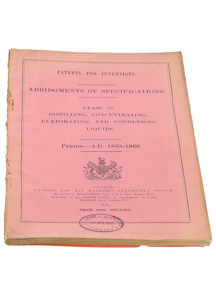 Patents for Inventions Class 32, Distilling, Concentration, Evaporation, and Condensing Liquids, 1855-1866 University of Manchester Library,1905 