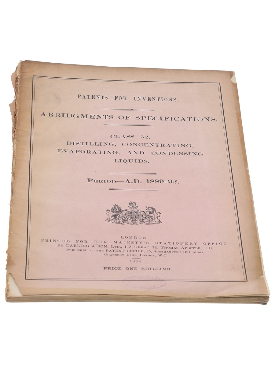 Patents for Inventions Class 32, Distilling, Concentration, Evaporation, and Condensing Liquids, 1889-1892 Owens College Library 