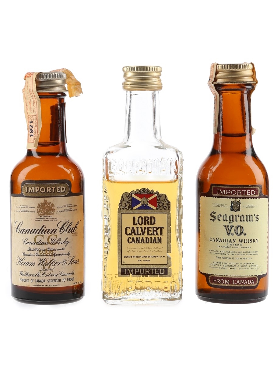 Canadian Club, Canadian Lord Calvert & Seagram's VO Bottled 1970s-1980s 3 x 5cl