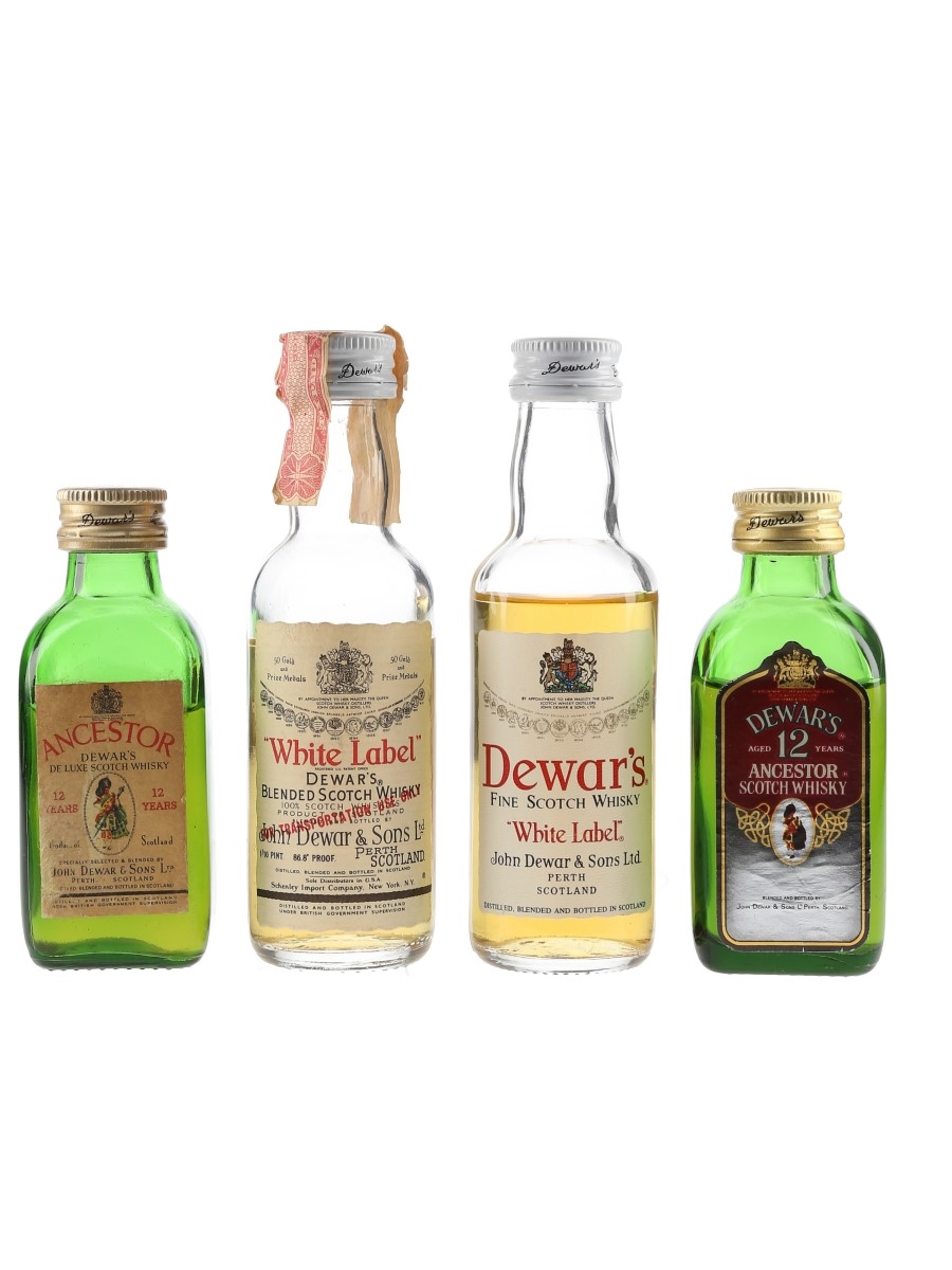 Dewar's 12 & White Label Bottled 1970s & 1980s 4 x 4.7cl-5cl
