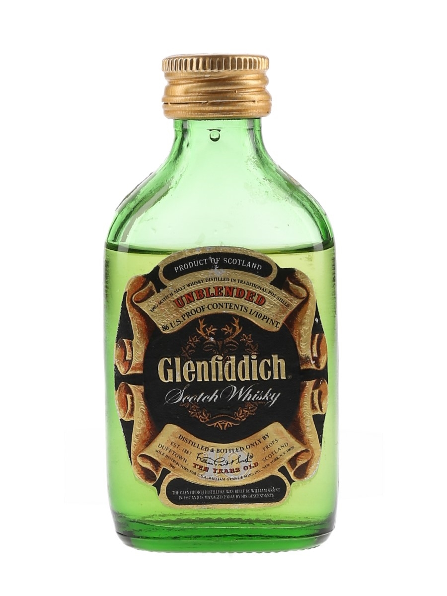 Glenfiddich 10 Year Old Unblended Bottled 1970s - USA Import 4.7cl / 43%
