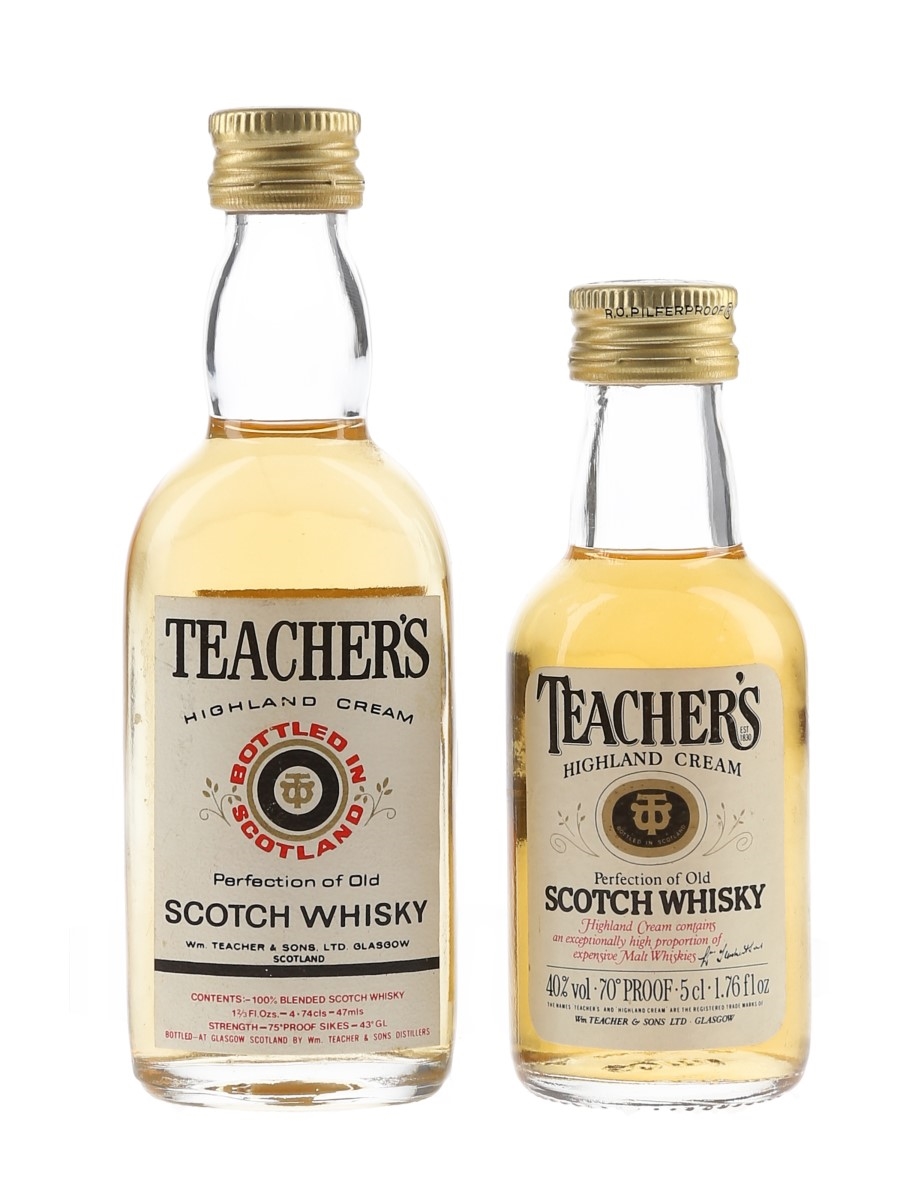 Teacher's Highland Cream Bottled 1970s-1980s 2 x 4.7-5cl