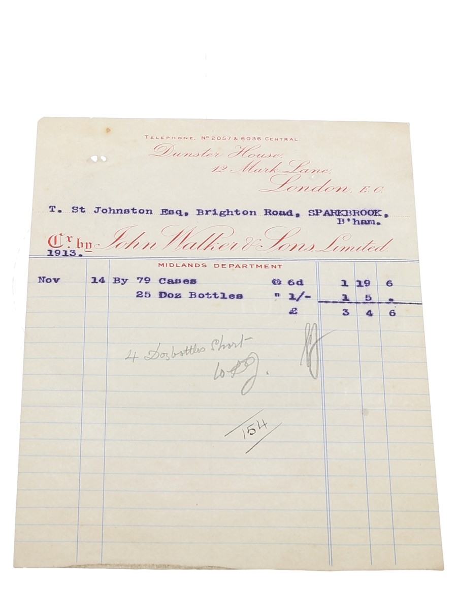 John Walker & Sons Limited Invoices, Dated 1913 St Johnston Esq 