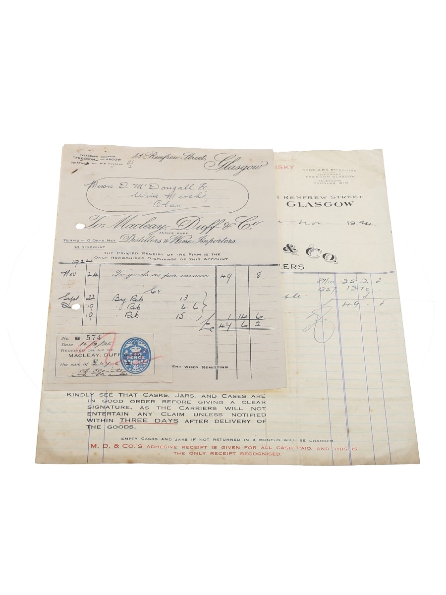 Macleay, Duff & Co. Invoice, Dated 1924  