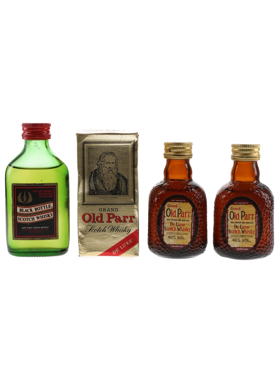 Assorted Blended Scotch Whisky Black Bottle and Two Old Parr 3 x 5cl / 40%