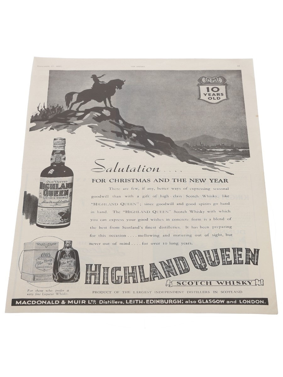Highland Queen Scotch Whisky Advertisement The Sphere 1937 