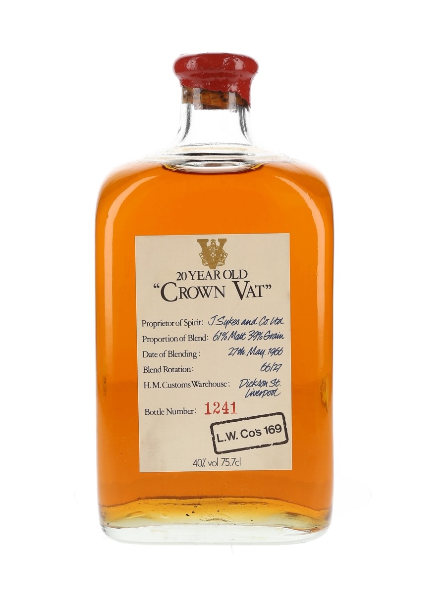 Crown Vat 20 Year Old Blended 1966 - J Sykes & Co. 75.7cl / 40%