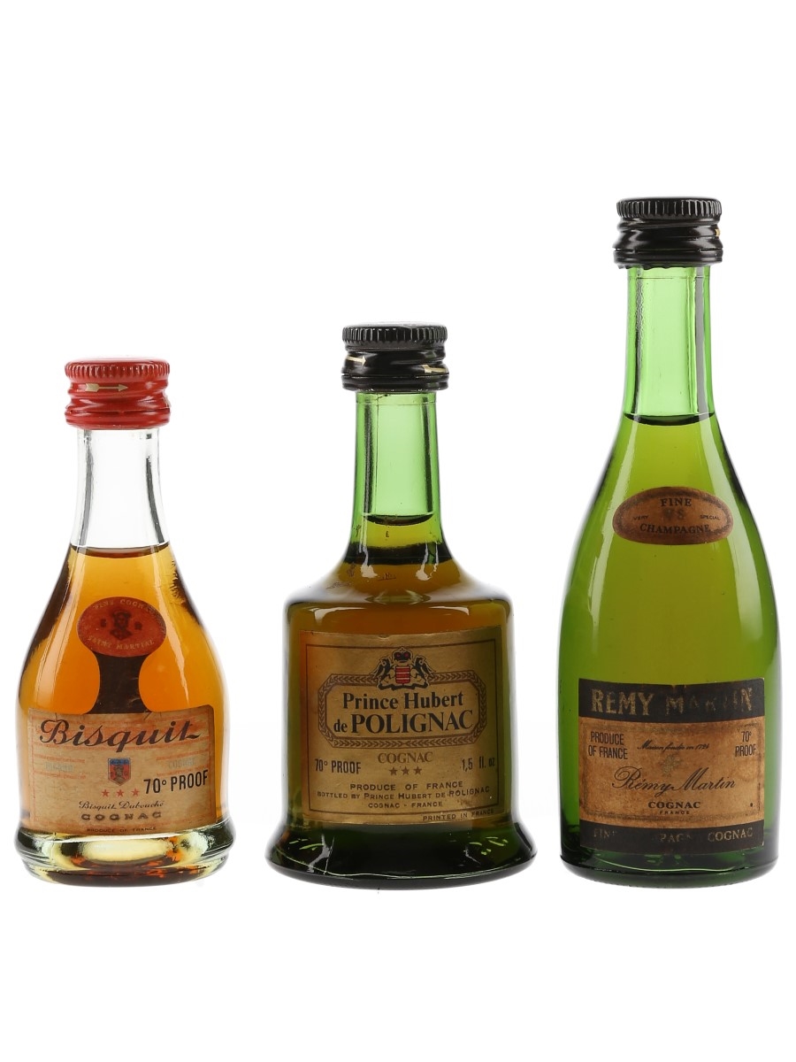 Bisquit, Remy Martin & Prince Hubert De Polignac Bottled 1970s 3 x 5cl