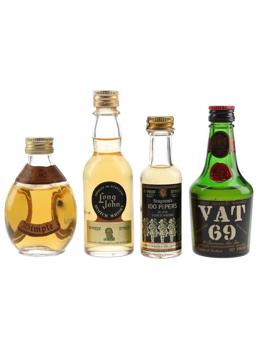 Assorted Blended Scotch Whisky Dimple, Long John, Vat 69 & Seagram's 100 Pipers 4 x 5cl