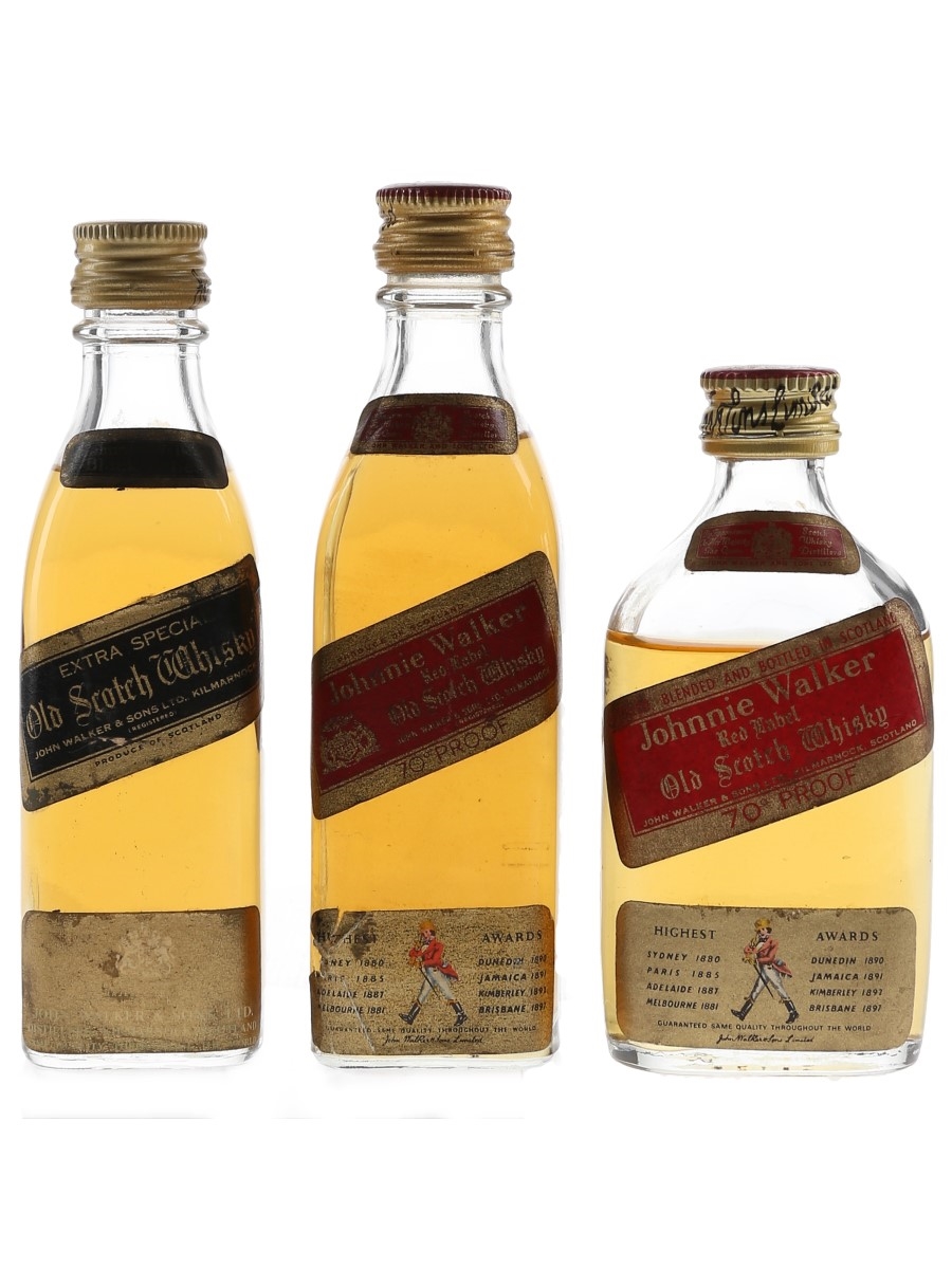 Johnnie Walker Red Label & Black label Bottled 1960s - 1970s 3 x 3-5cl / 40%