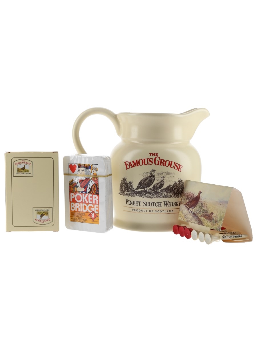 Famous Grouse Water Jug, Golf Tees & Playing Cards 
