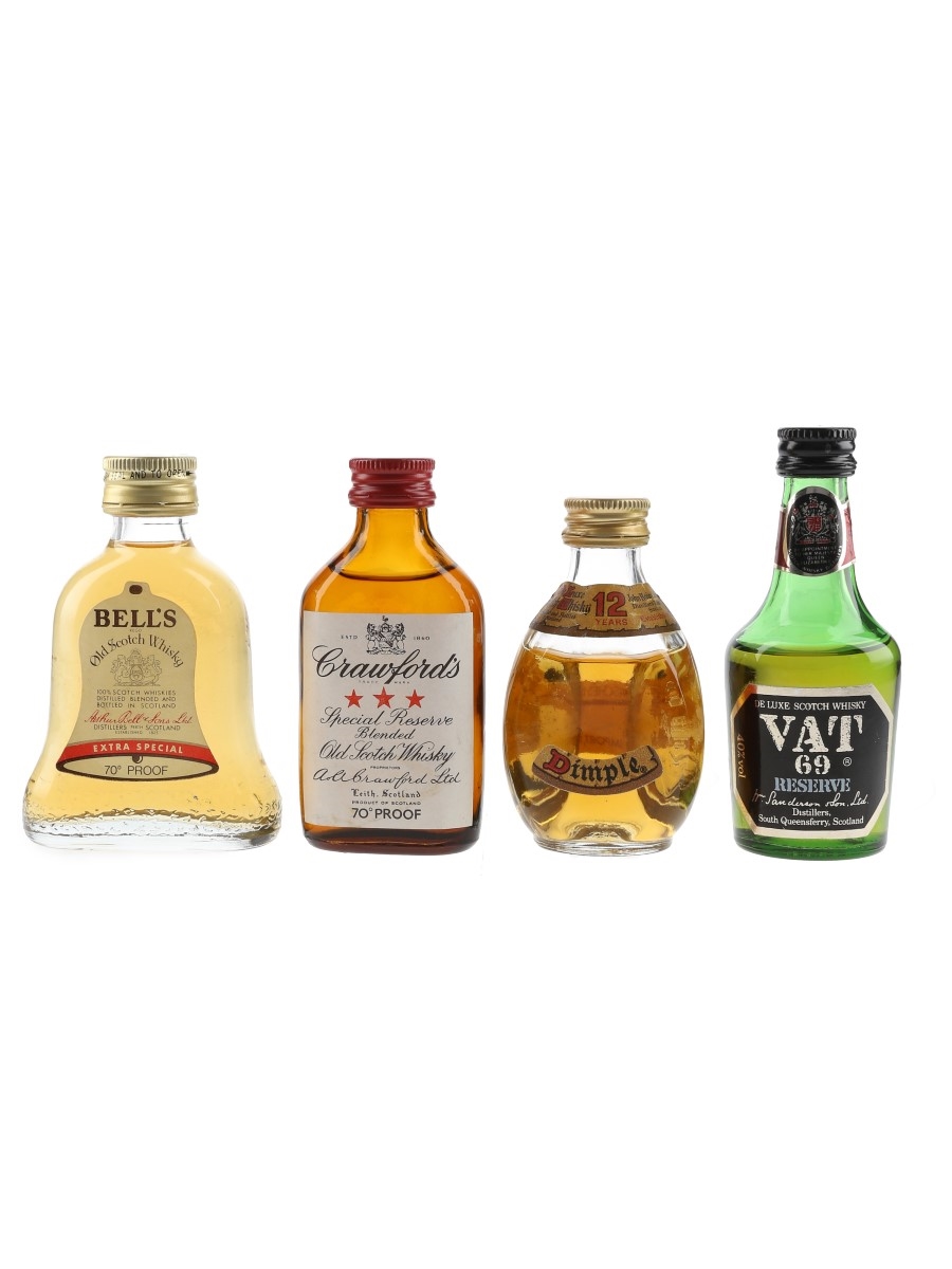 Bell's Extra Special, Crawford's, Dimple 12 Year Old & Vat 69 Bottled 1970s 4 x 5cl / 40%