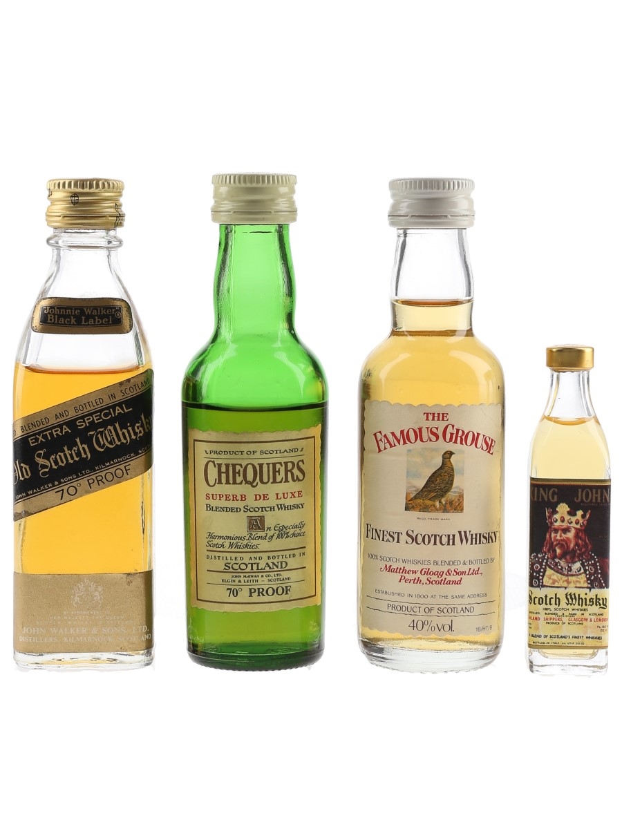 Chequers, Famous Grouse, King John & Johnnie Walker Bottled 1970s-1980s 4 x 1cl-5cl / 40%