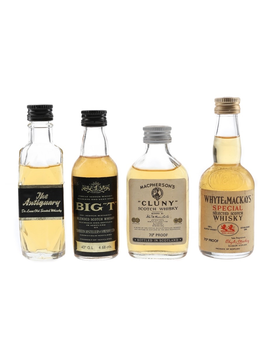 Antiquary, Big T, Cluny & Whyte & Mackays Bottled 1970s-1980s 4 x 4.68cl-5cl