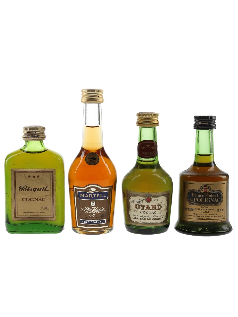 Bisquit, Martell, Otard & Prince Hubert De Polignac Bottled 1970s-1980s 4 x 4.2cl-5cl / 40%